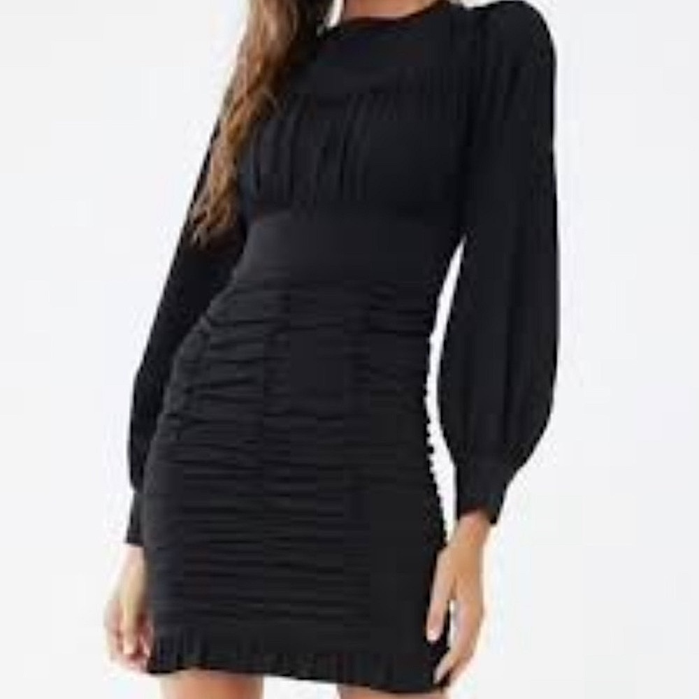 Forever 21 Shirred Long Sleeve Dress Black
